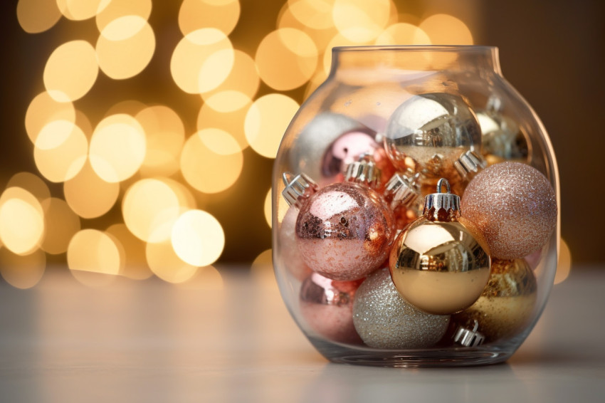 A close up photo of an elegant Christmas tree in a glass jar