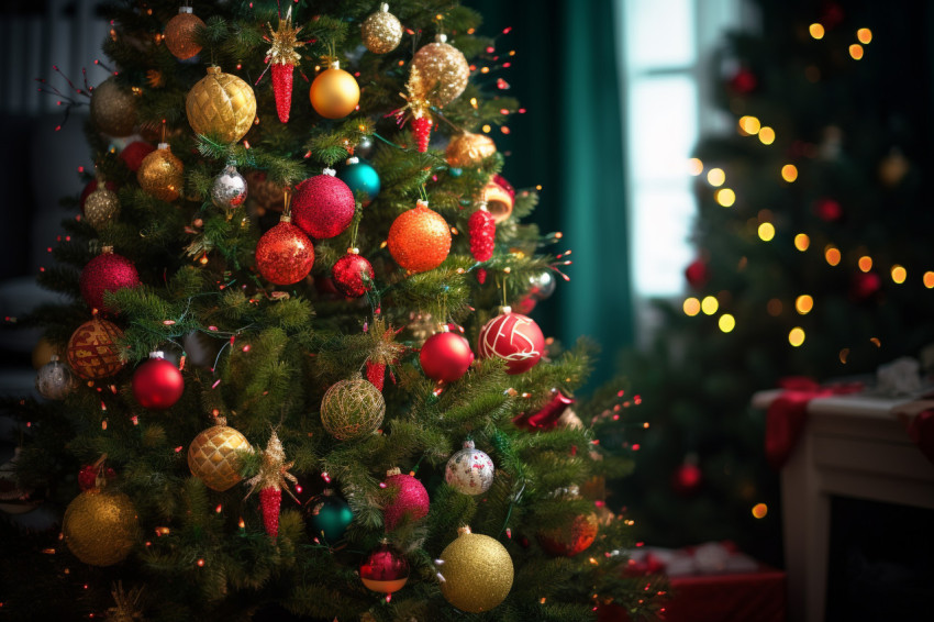 A photo of a Christmas tree with decorations