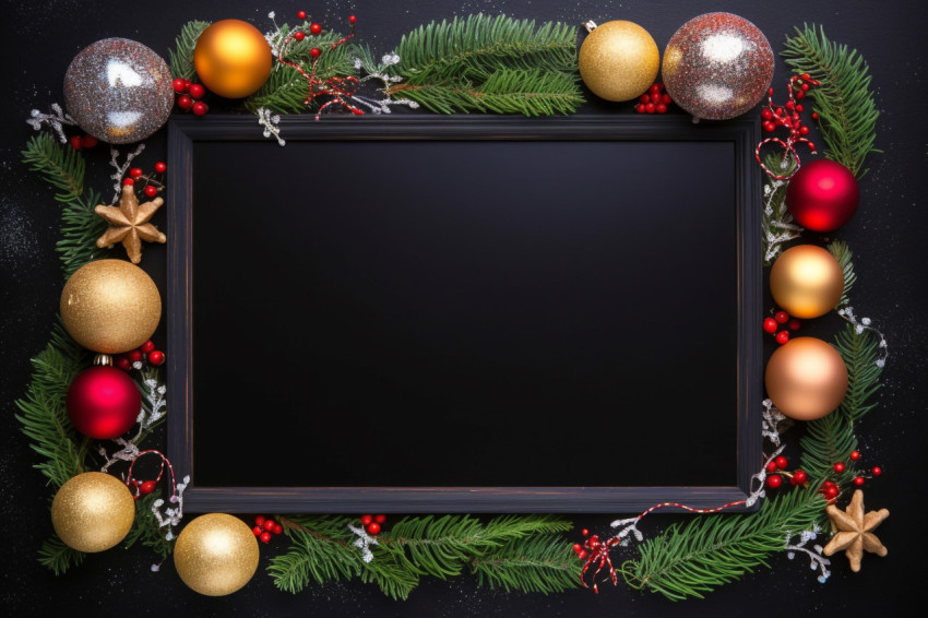 A photo of a black chalkboard with Christmas or New Year decorat