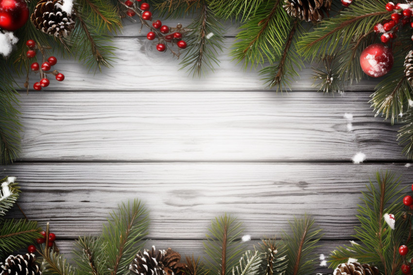 A picture of a Christmas border made of fir branches and an orna