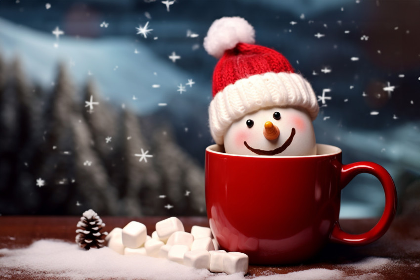 Picture of a red cup with hot chocolate and a melted marshmallow