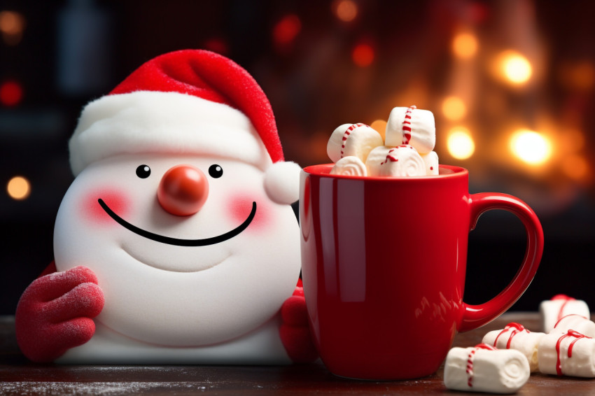 Picture of a red cup with hot chocolate and a melted marshmallow