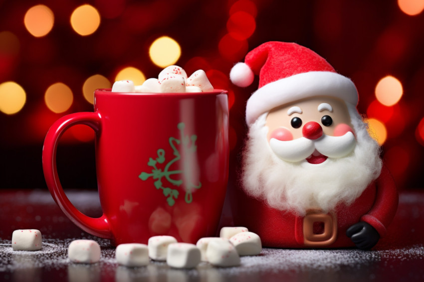 Picture of a red cup with hot chocolate and a melted marshmallow