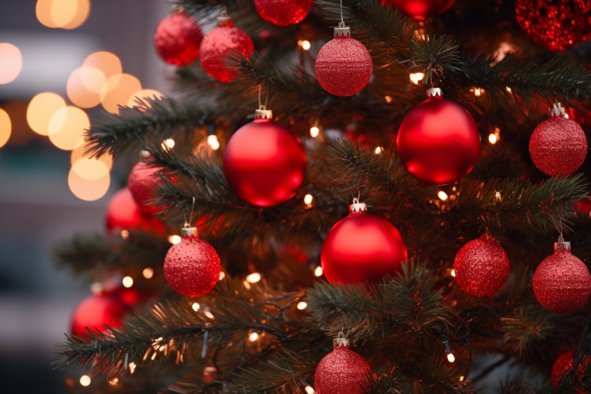 A close up photo of an outdoor Christmas tree decorated with bri