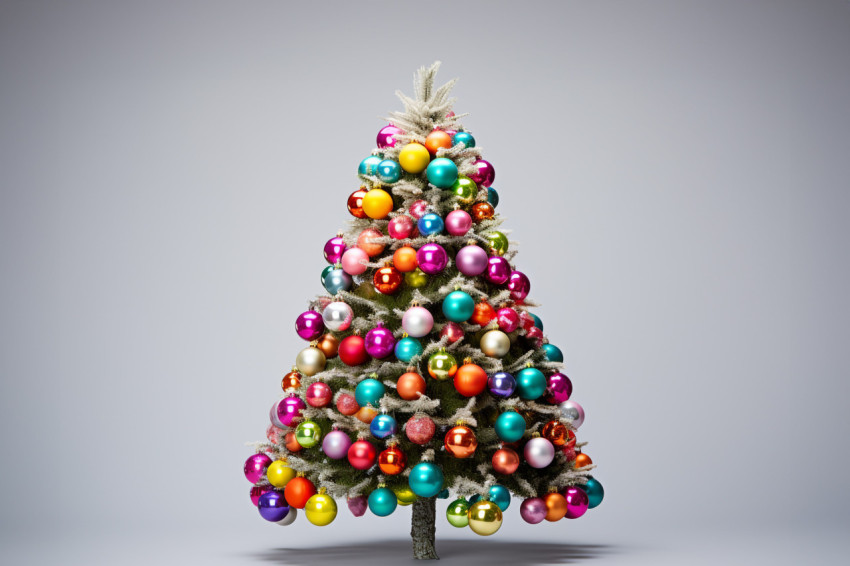 A happy picture of a Christmas tree with colorful ornaments take