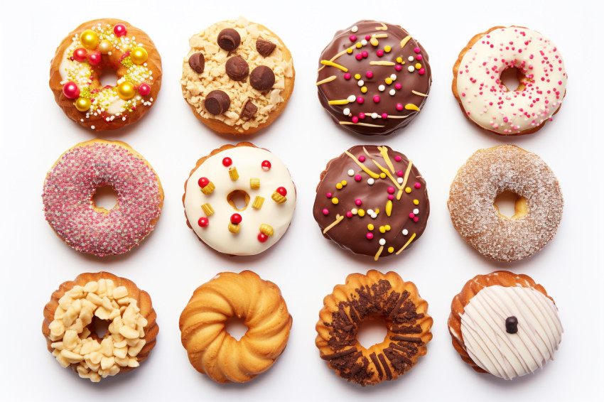 A picture of a variety of Christmas cookies on a plain white bac