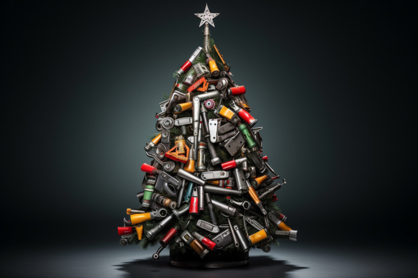 Image of a Christmas tree made from steel tools