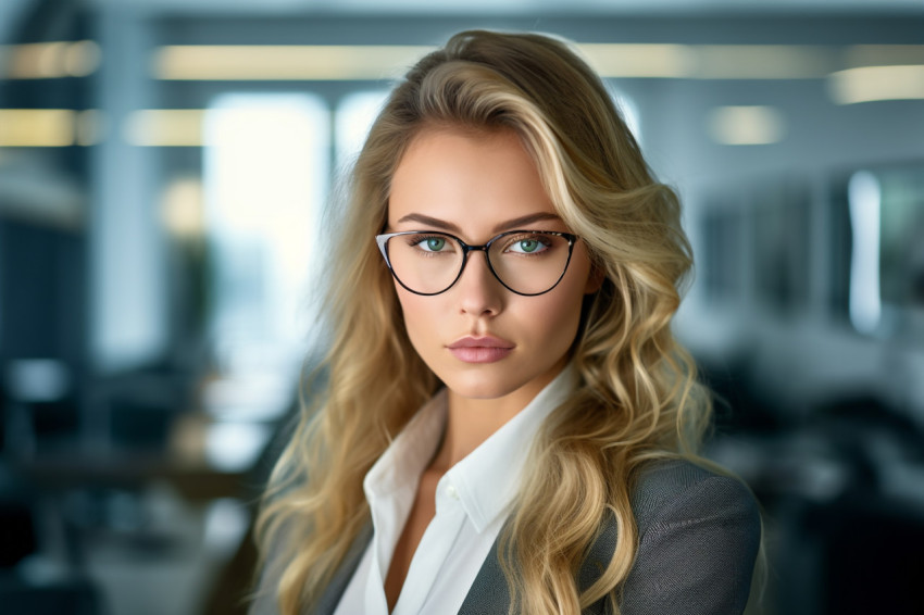 A picture of a businesswoman standing in an office