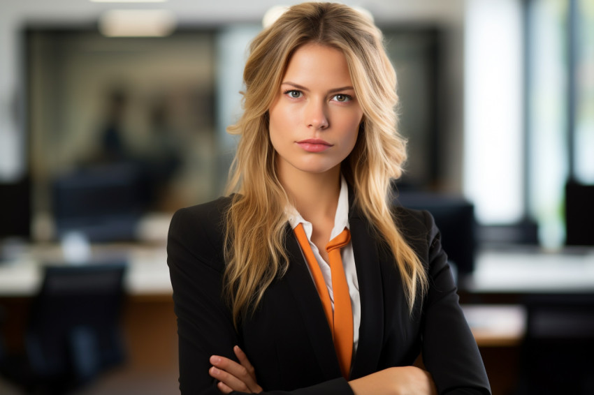 A picture of a businesswoman standing in an office