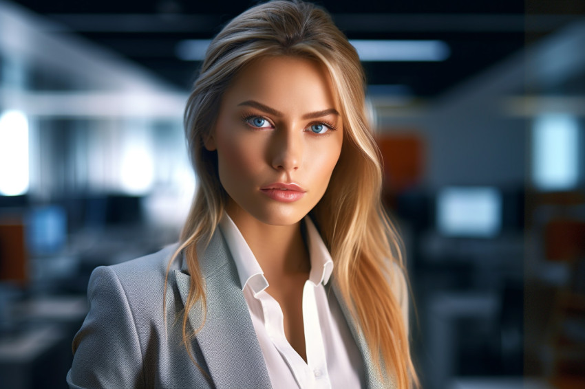 A picture of a businesswoman standing in an office