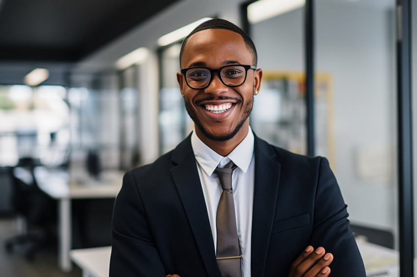 A photo of a happy african american manager shaking hands with a