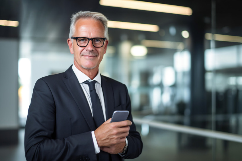 Photo of a successful older businessman in a suit and glasses sm