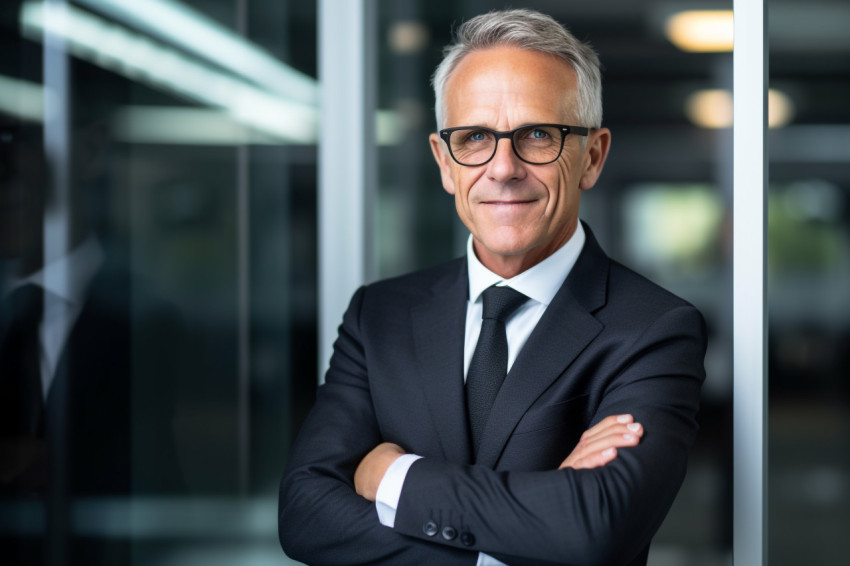 Photo of a successful older businessman in a suit and glasses sm