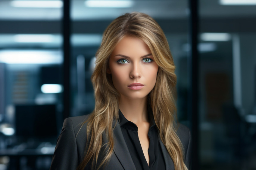 A picture of a young businesswoman standing in her office