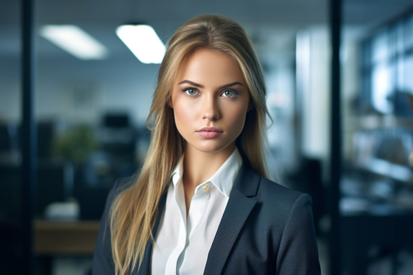 A picture of a young businesswoman standing in her office