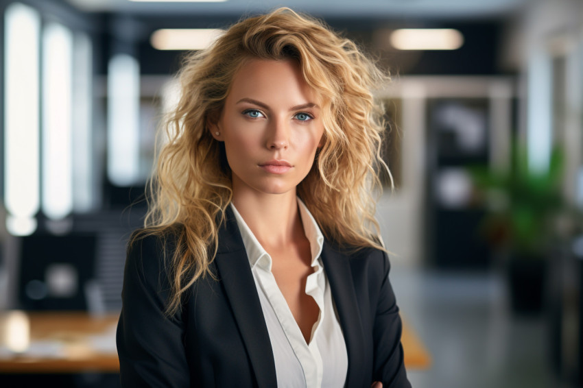 A picture of a young businesswoman standing in her office