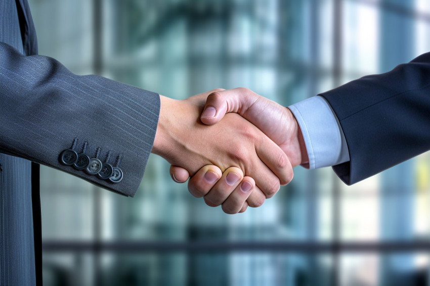 A close up photo of business people shaking hands in an office m