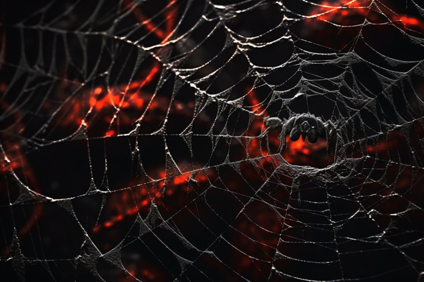 A photo of a dark Halloween background with a cobweb and space f