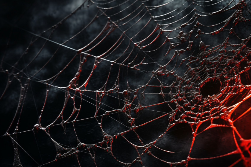 A photo of a dark Halloween background with a cobweb and space f