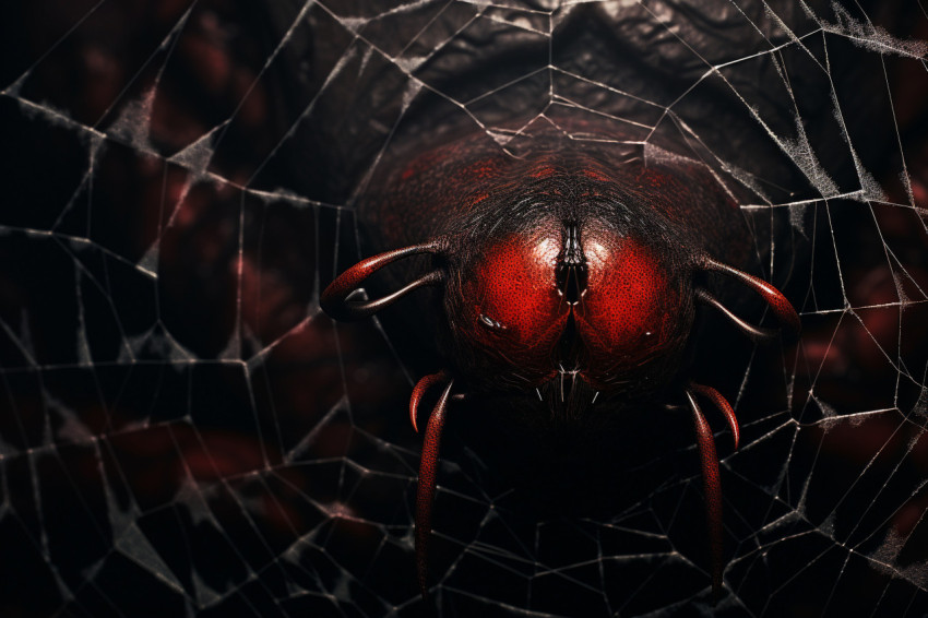 A photo of a dark Halloween background with a cobweb and space f