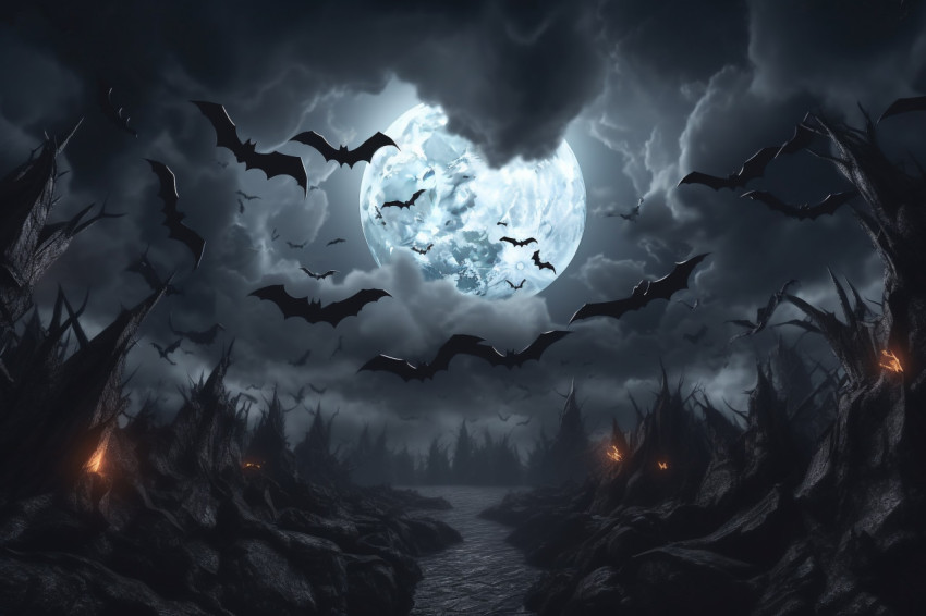 A picture of a moon in a spooky Halloween night sky with clouds