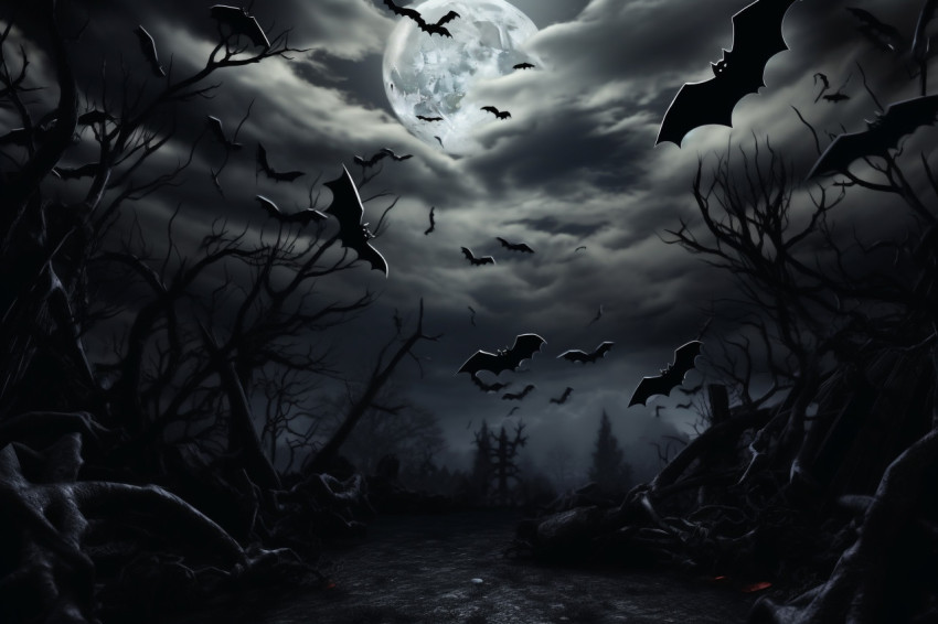 A picture of a moon in a spooky Halloween night sky with clouds