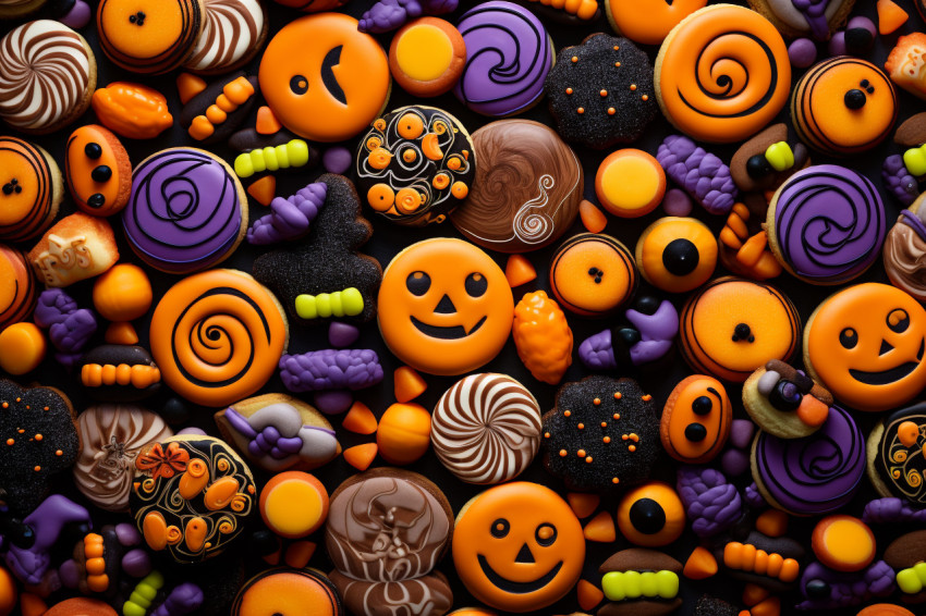 A picture of Halloween cookies arranged in a pattern