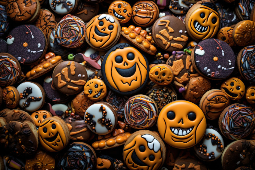 A picture of Halloween cookies arranged in a pattern