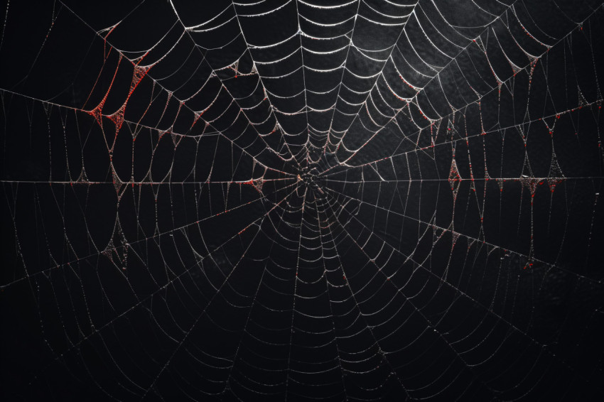 A real spiderweb on a black background, taken on Halloween