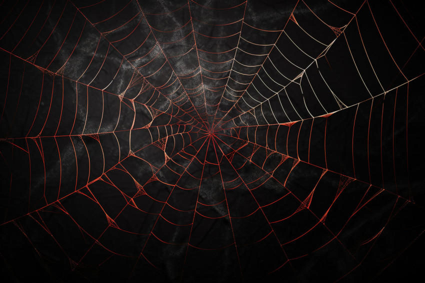 A real spiderweb on a black background, taken on Halloween