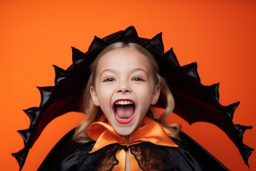 A picture of a young girl with fun Halloween makeup and a Dracul