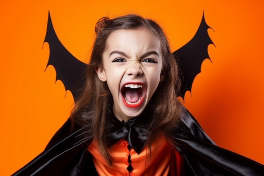 A picture of a young girl with fun Halloween makeup and a Dracul