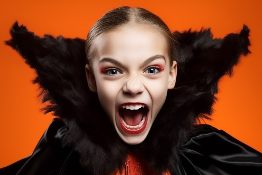 A picture of a young girl with fun Halloween makeup and a Dracul