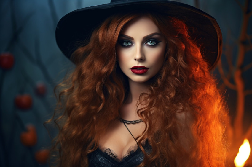 A photo of a beautiful young woman in a sexy witch costume for H