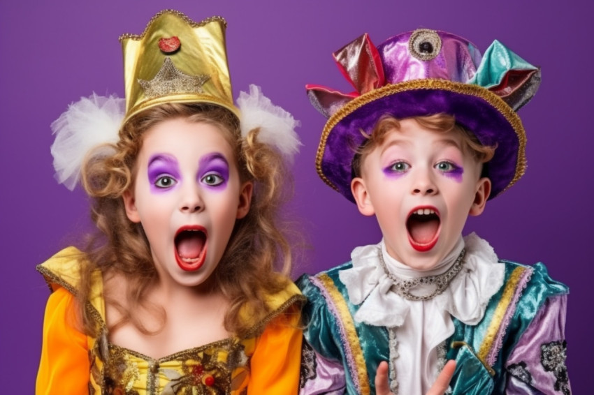 A photo of happy children in carnival costumes and makeup making