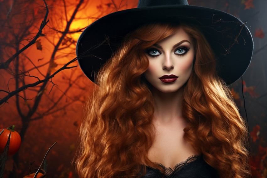 A photo of a beautiful young woman in a sexy witch costume for H