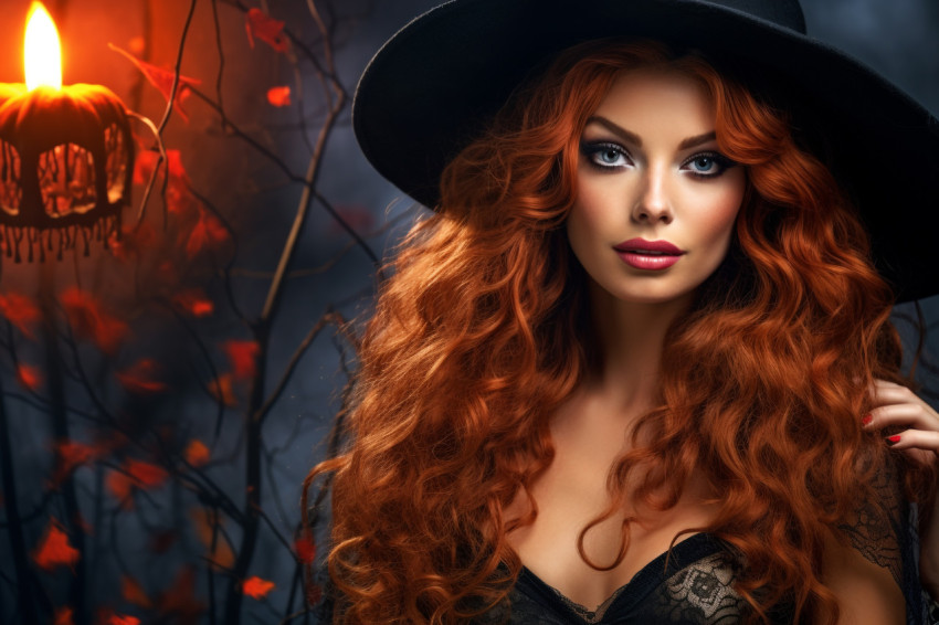 A photo of a beautiful young woman in a sexy witch costume for H