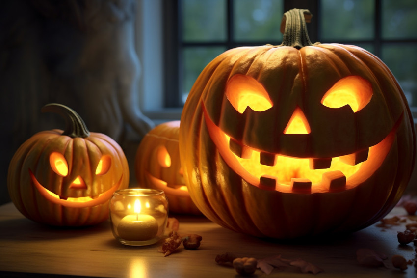 Picture of a carved pumpkin with a smiley face for a family holi