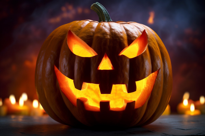 Picture of a carved pumpkin with a smiley face for a family holi