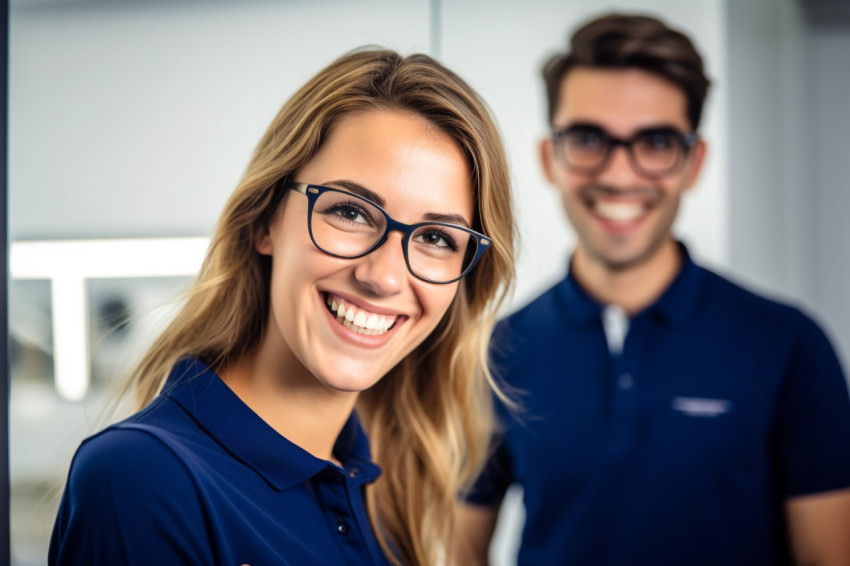 A photo of a smiling young businessman in a blue polo shirt and