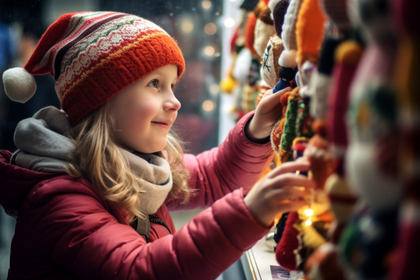 Children window shopping at a christmas market in germany on a s