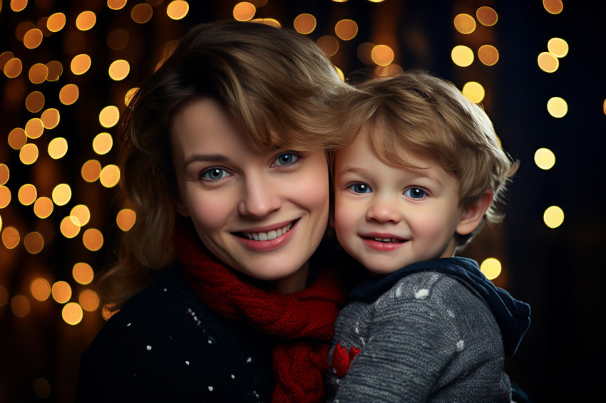 A photo of a happy mother and her cute child celebrating christm