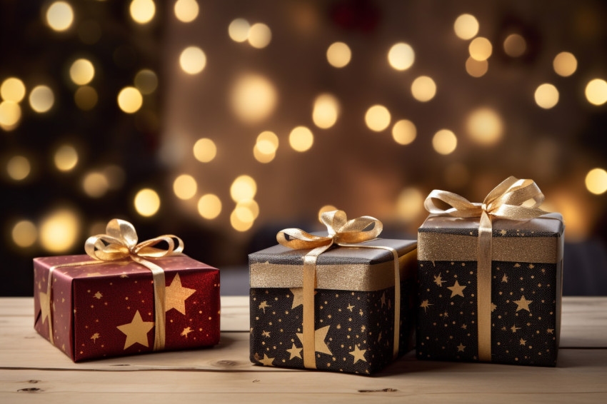 A picture of a christmas scene with ornaments and presents on a