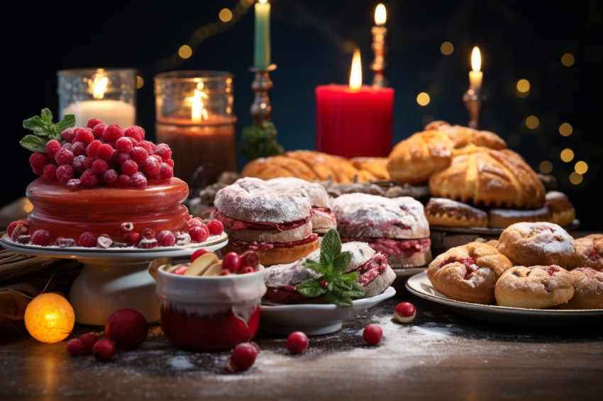 A picture of different christmas foods on a table, christmas fes