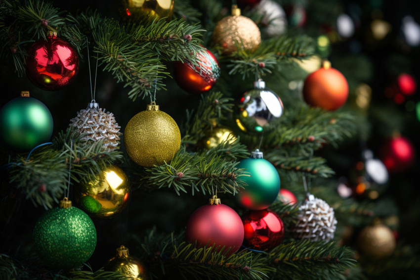 A photo of a christmas tree with decorations, christmas festival