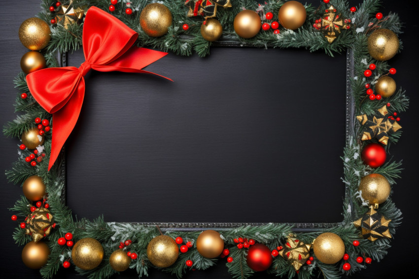 A photo of a black chalkboard with christmas or new year decorat