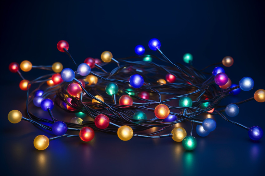 A picture of christmas lights on a dark blue background, christm