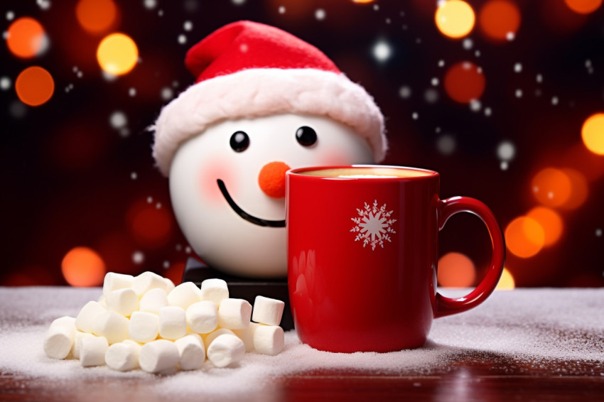 Picture of a red cup with hot chocolate and a melted marshmallow