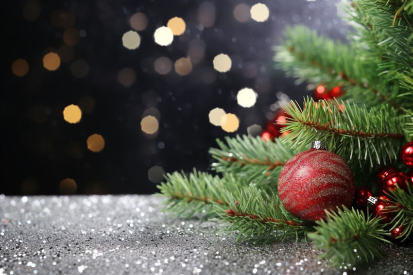 A picture of a christmas card with fir trees and decorations on