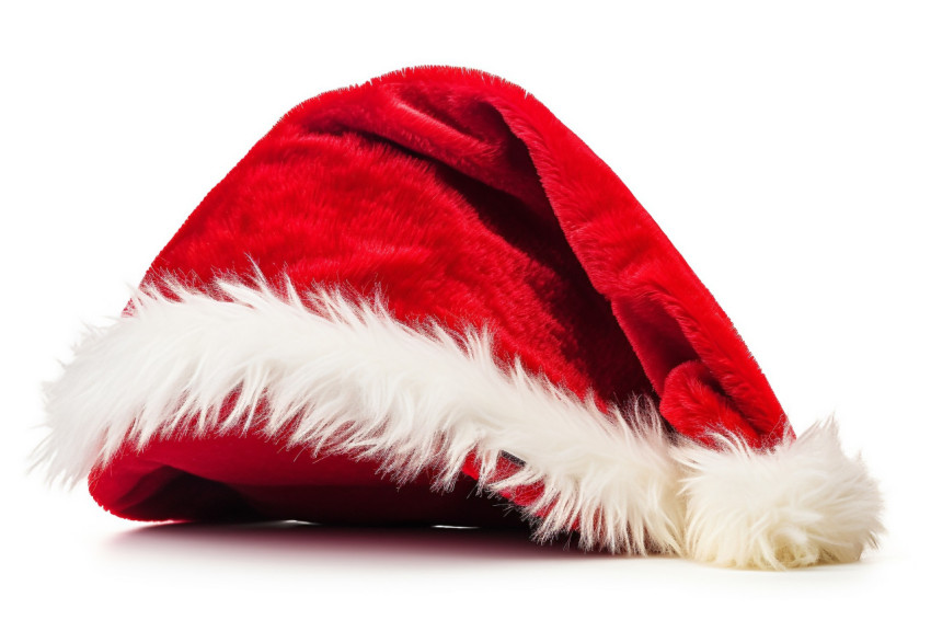 A picture of santas red hat by itself on a white background, chr